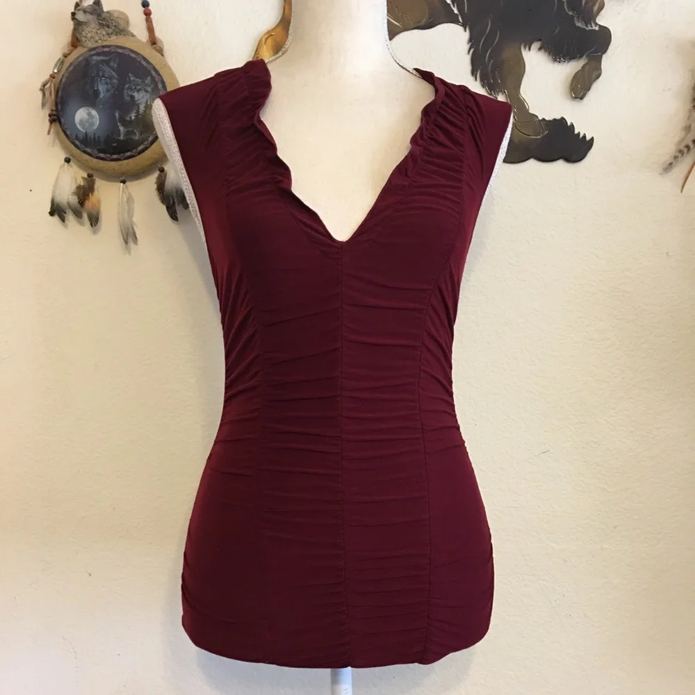 XXI burgundy ruffle detail sexy sleeveless top
